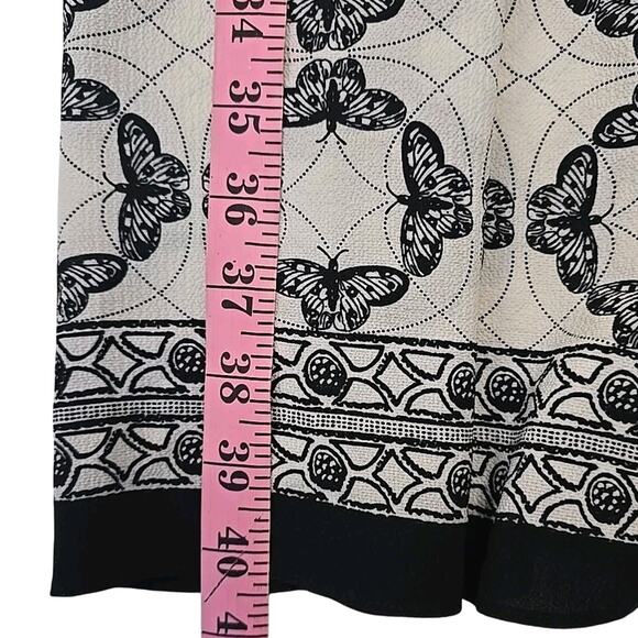 Max Studio Womens Smocked Maxi Dress M Geometric Butterfly Black Ivory Boho - Picture 12 of 12